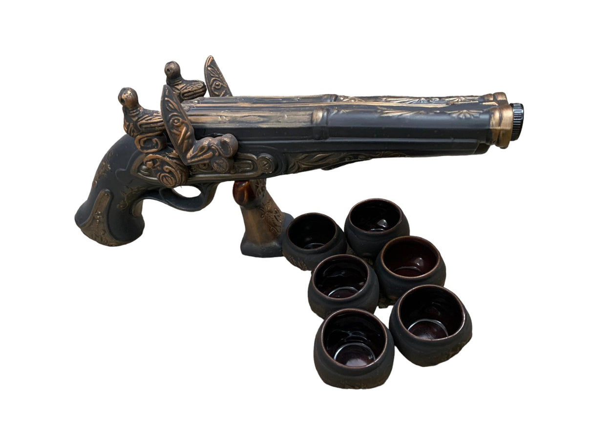 Set pentru servirea bauturilor, Sticla 1.3 l in forma de Pusca cu 6 pahare 100 ml, Ceramica