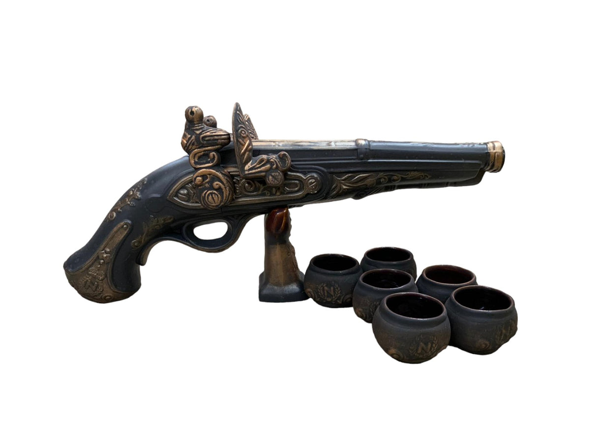 Set pentru servirea bauturilor, Sticla 1.3 l in forma de Pusca cu 6 pahare 100 ml, Ceramica