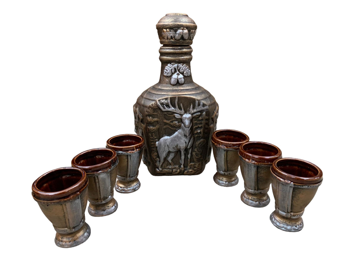 Set servire bautura Ceramica, model Vanatoare / Pescuit 1.8L, cu 6 pahare 100 ml