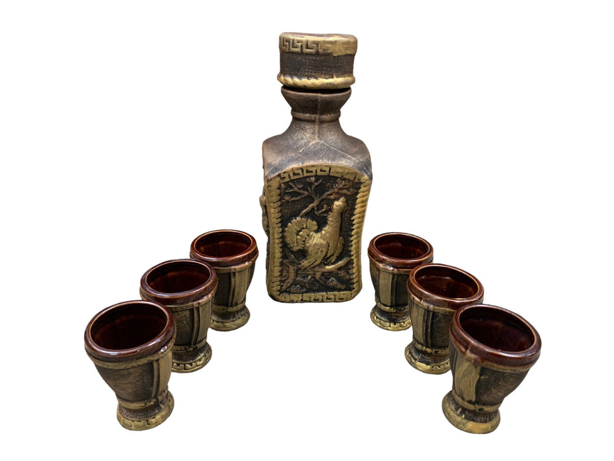 Set servire bautura Ceramica, model Vanatoare / Pescuit 1.8L, cu 6 pahare 100 ml