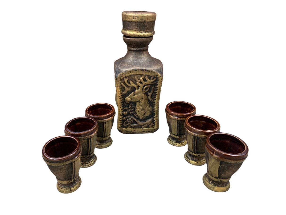 Set servire bautura Ceramica, model Vanatoare / Pescuit 1.8L, cu 6 pahare 100 ml