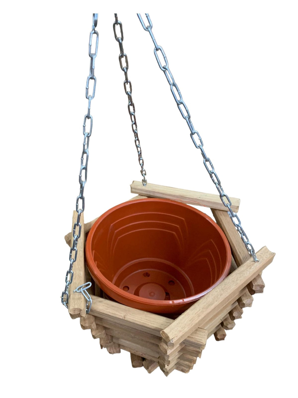 Set Suport flori suspendat cu lant, din lemn, Hexagonal 21*20 cm + Ghiveci Inclus