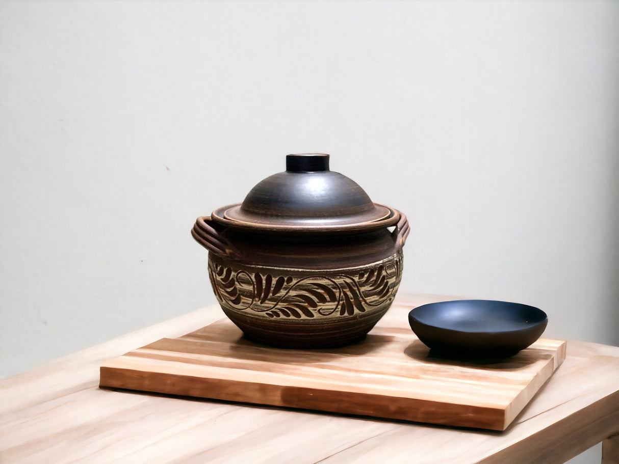 Oala pentru Cuptor cu Manere si Capac din Angob, Lut Rosu, 3 litri