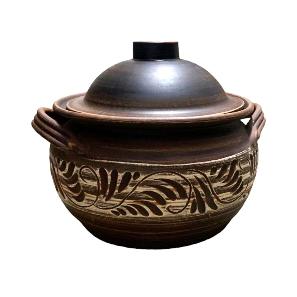 Oala pentru Cuptor cu Manere si Capac din Angob, Lut Rosu, 3 litri
