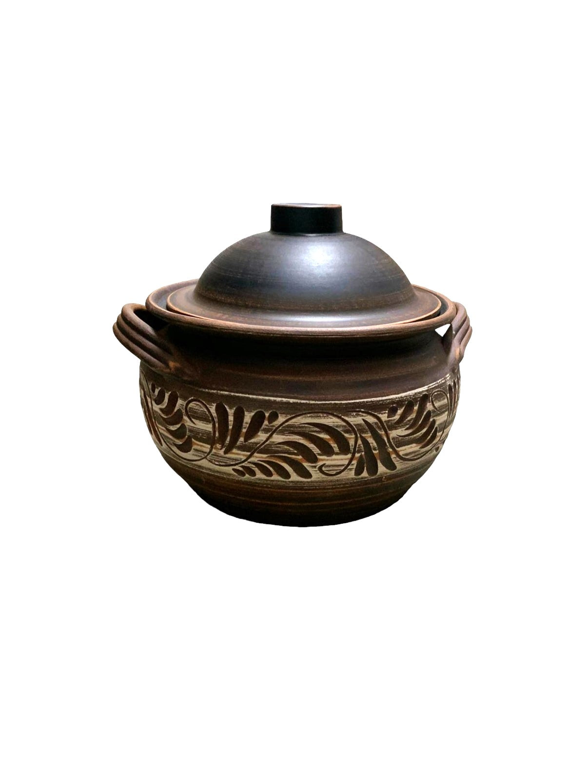 Oala pentru Cuptor cu Manere si Capac din Angob, Lut Rosu, 3 litri