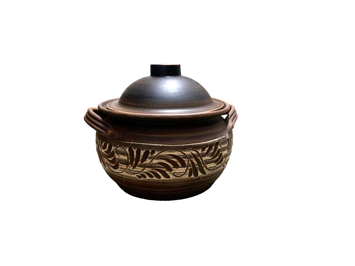 Oala pentru Cuptor cu Manere si Capac din Angob, Lut Rosu, 3 litri