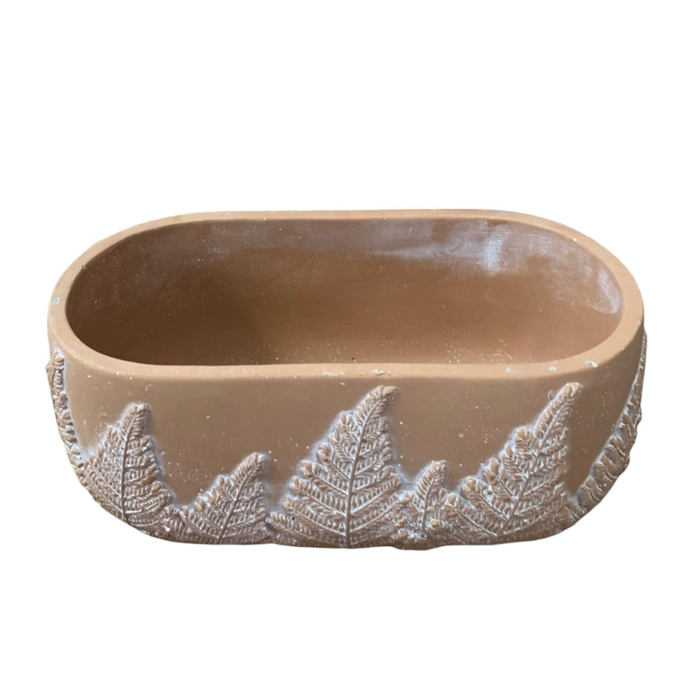 Ghiveci din Piatra, decorat cu Frunze, Maro, 25x13 cm