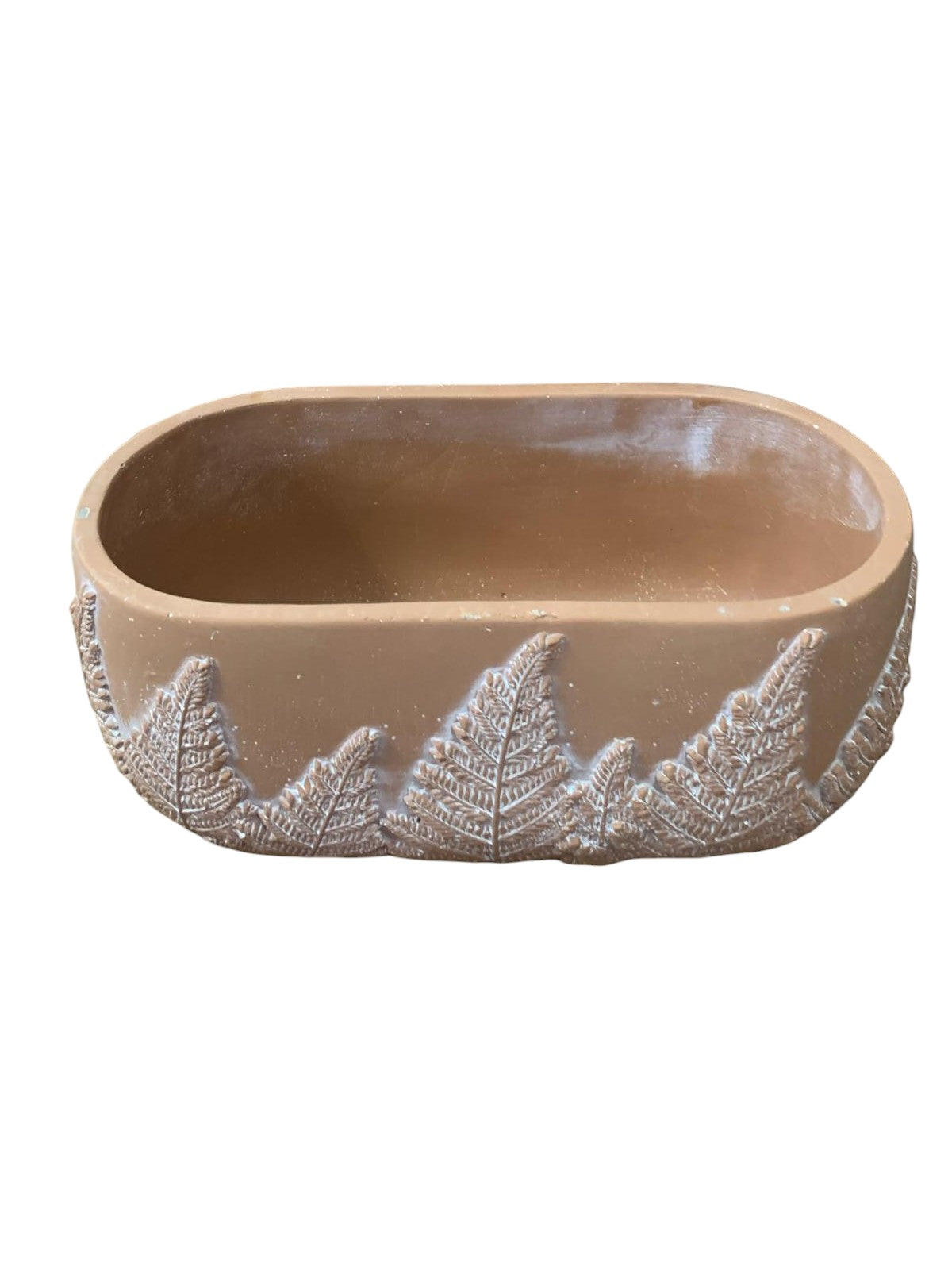 Ghiveci din Piatra, decorat cu Frunze, Maro, 25x13 cm