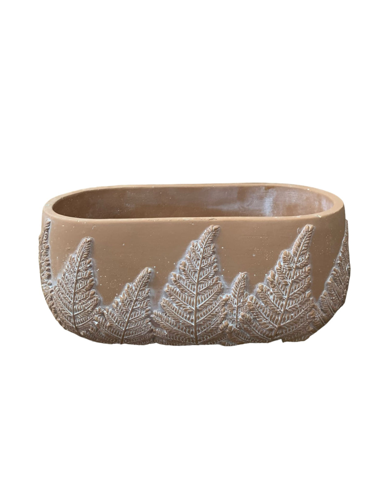 Ghiveci din Piatra, decorat cu Frunze, Maro, 25x13 cm