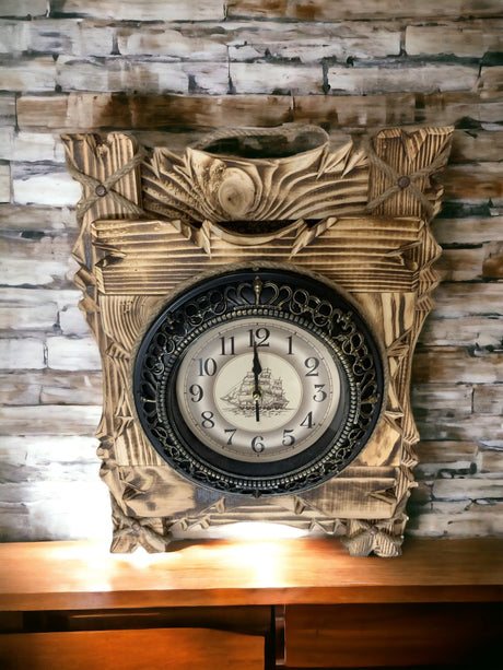 Ceas de perete Decorativ, Lemn si Plastic si Metal, 50x38 cm