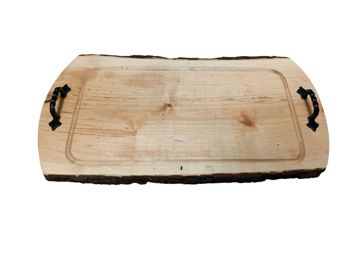 Platou servire din Lemn masiv, cu manere din Fier forjat, 60x32 cm