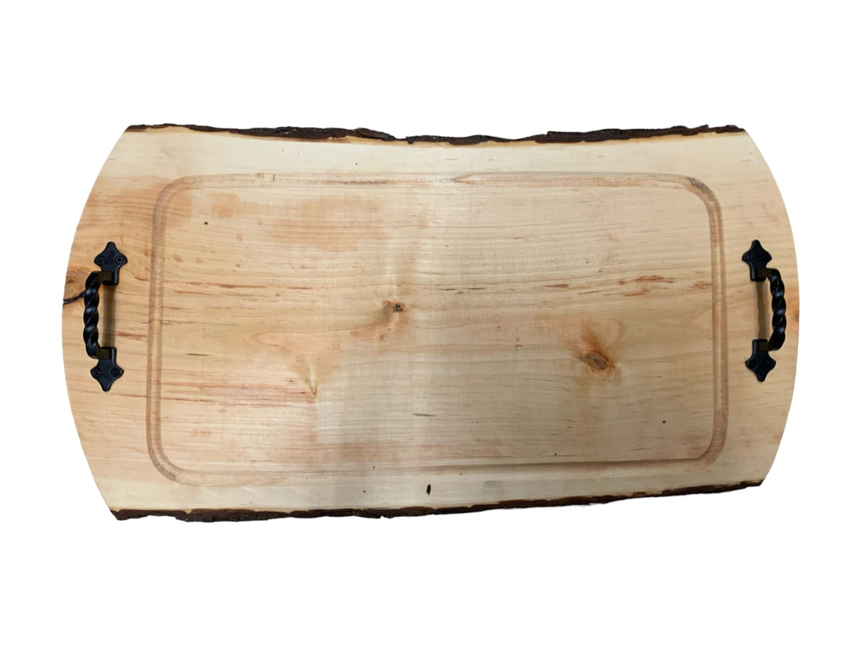 Platou servire din Lemn masiv, cu manere din Fier forjat, 60x32 cm