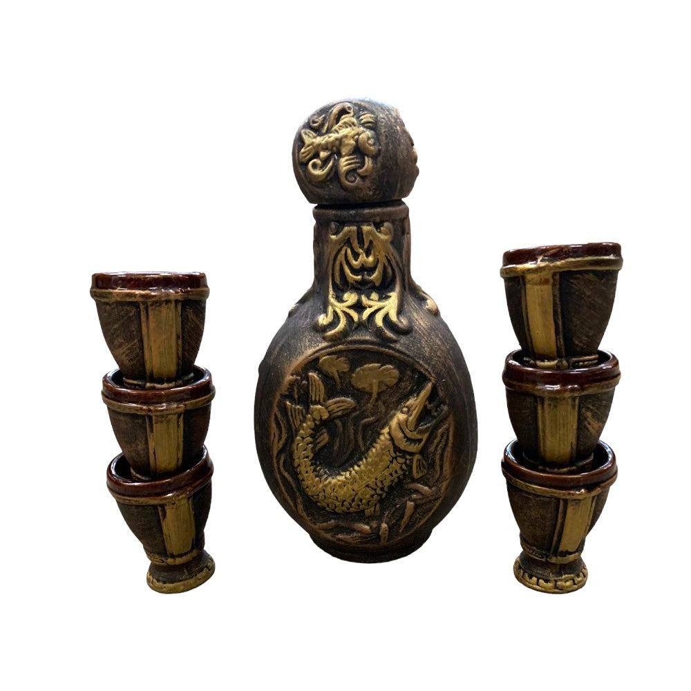 Set servire bautura Ceramica, model Vanatoare / Pescuit 1.8L, cu 6 pahare 100 ml