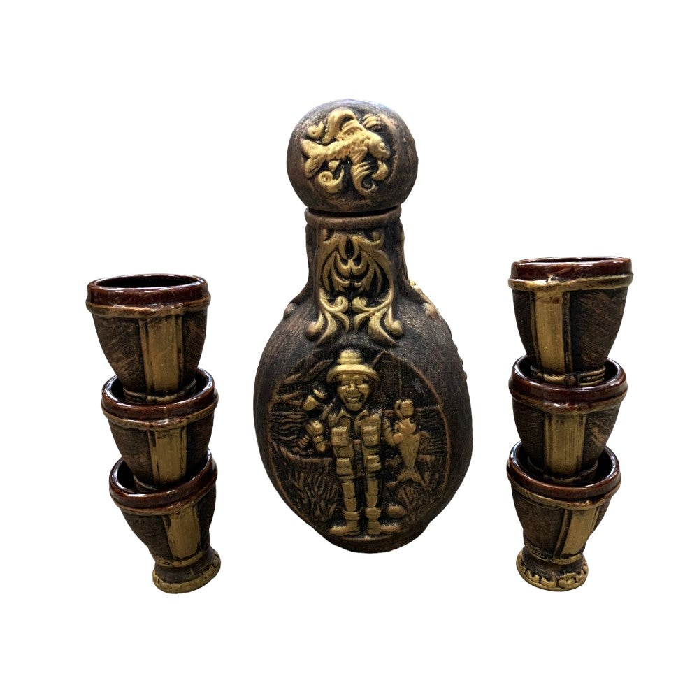 Set servire bautura Ceramica, model Vanatoare / Pescuit 1.8L, cu 6 pahare 100 ml