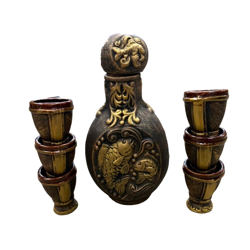 Set servire bautura Ceramica, model Vanatoare / Pescuit 1.8L, cu 6 pahare 100 ml