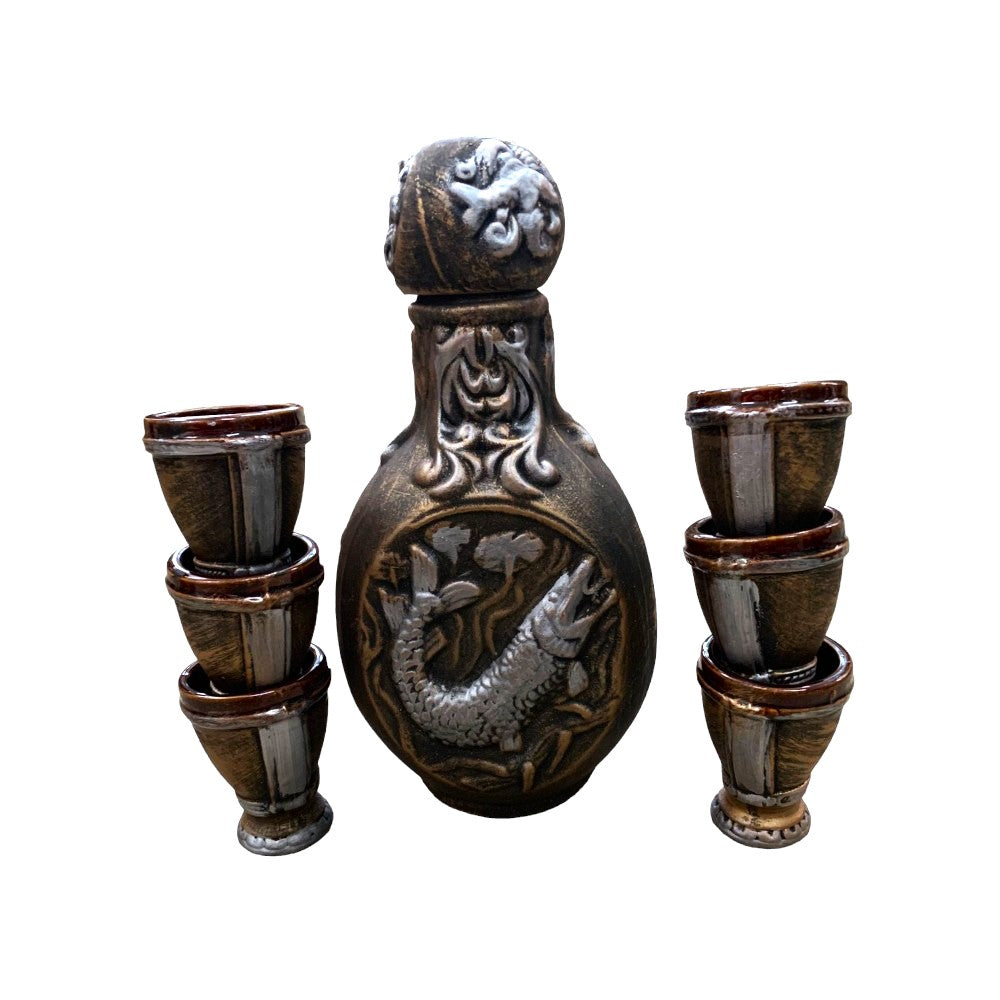 Set servire bautura Ceramica, model Vanatoare / Pescuit 1.8L, cu 6 pahare 100 ml