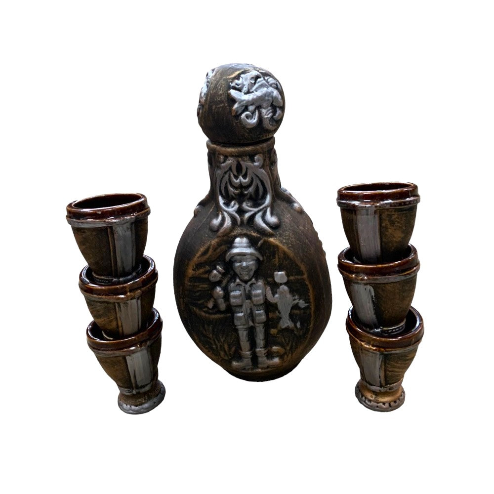 Set servire bautura Ceramica, model Vanatoare / Pescuit 1.8L, cu 6 pahare 100 ml