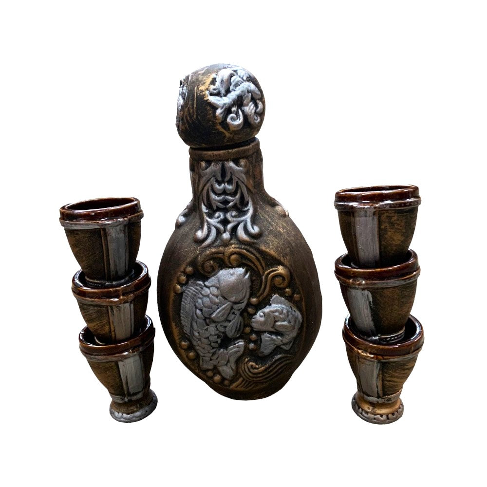 Set servire bautura Ceramica, model Vanatoare / Pescuit 1.8L, cu 6 pahare 100 ml