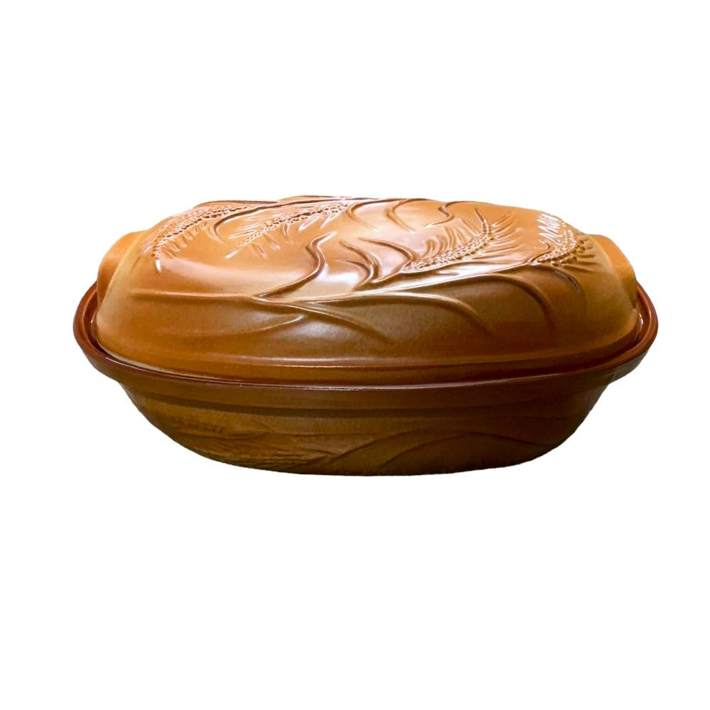 Vas din Lut pentru Sarmale , cu Capac, Model Spic de grau, 4L