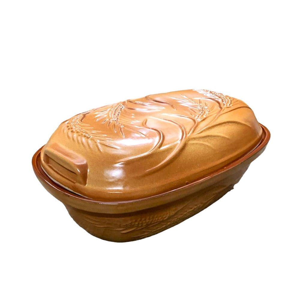 Vas din Lut pentru Sarmale , cu Capac, Model Spic de grau, 4L