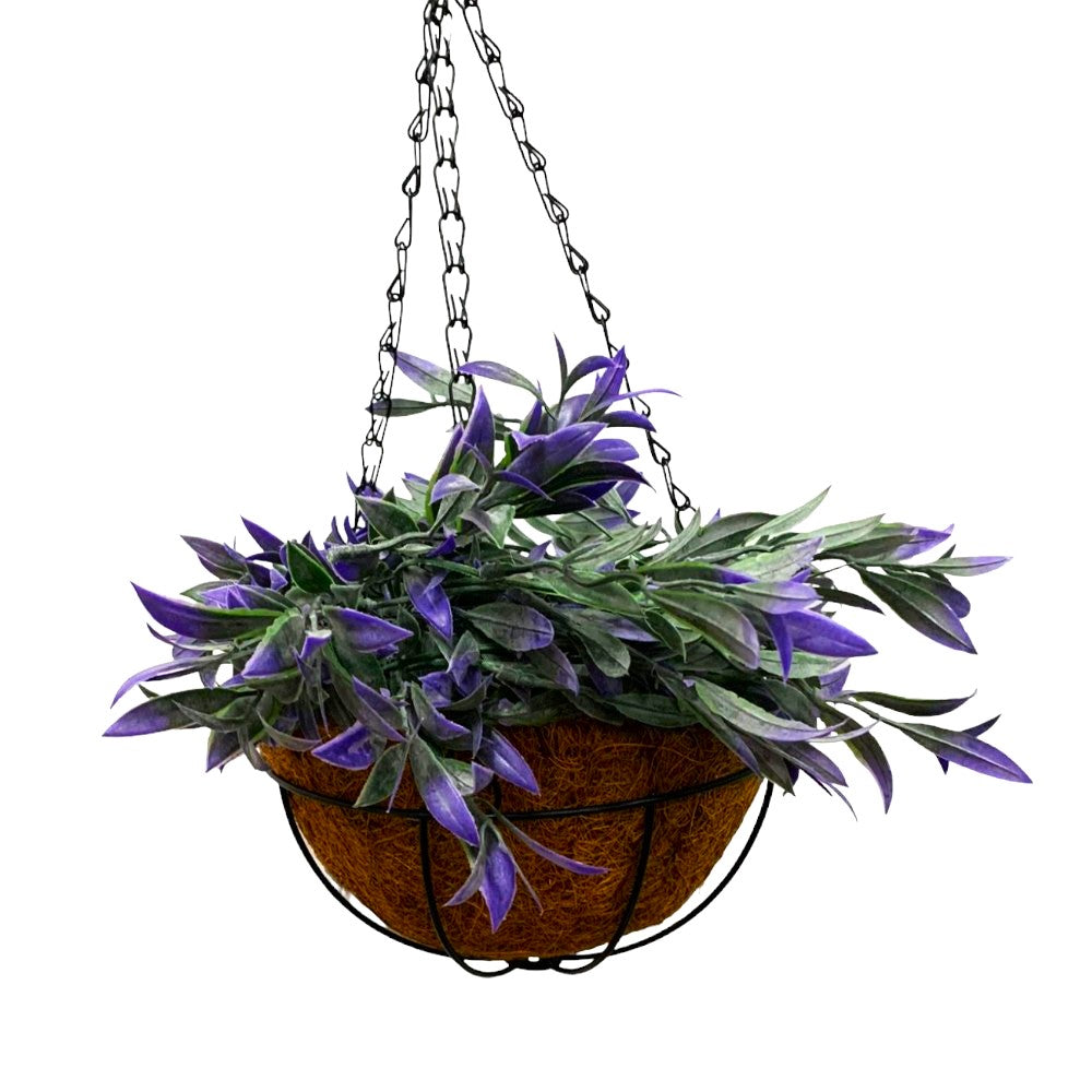 Aranjament Decor cu Ghiveci Suspendat de Cocos, 20 cm si Floare Curgatoare de Matase,85 cm