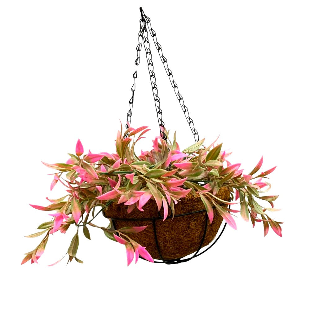 Aranjament Decor cu Ghiveci Suspendat de Cocos, 20 cm si Floare Curgatoare de Matase,85 cm