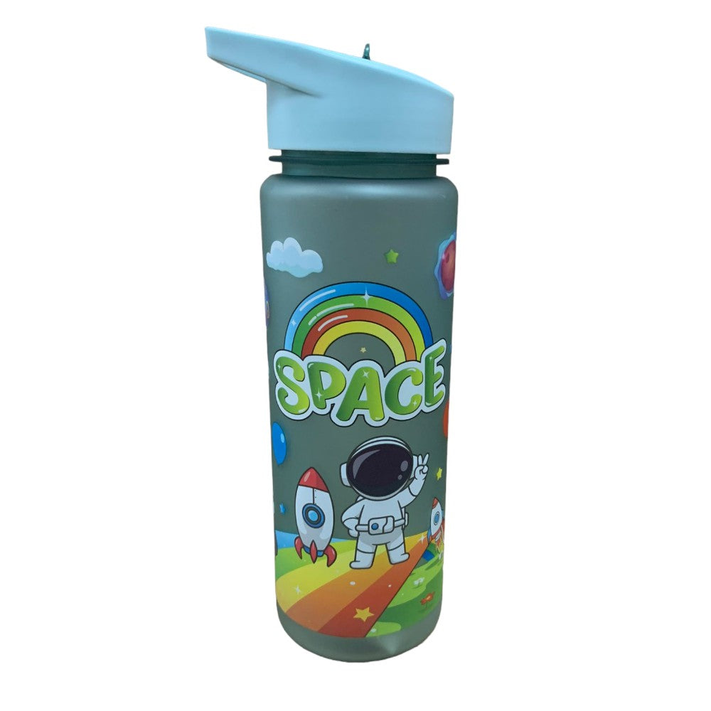Sticla de apa cu pai pentru copii, Model spatiu, 700 ml