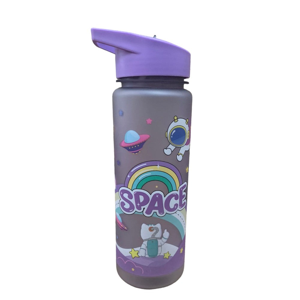 Sticla de apa cu pai pentru copii, Model spatiu, 700 ml