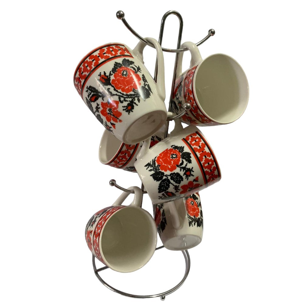 Set cu 6 Cesti / 6 Cani si Suport Metalic