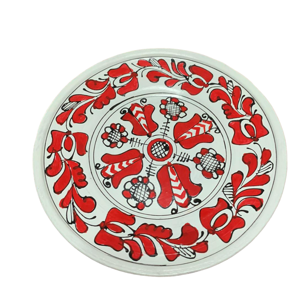 Farfurie Decorativa din ceramica de Corund,Pictata Manual, 13 cm / 24 cm