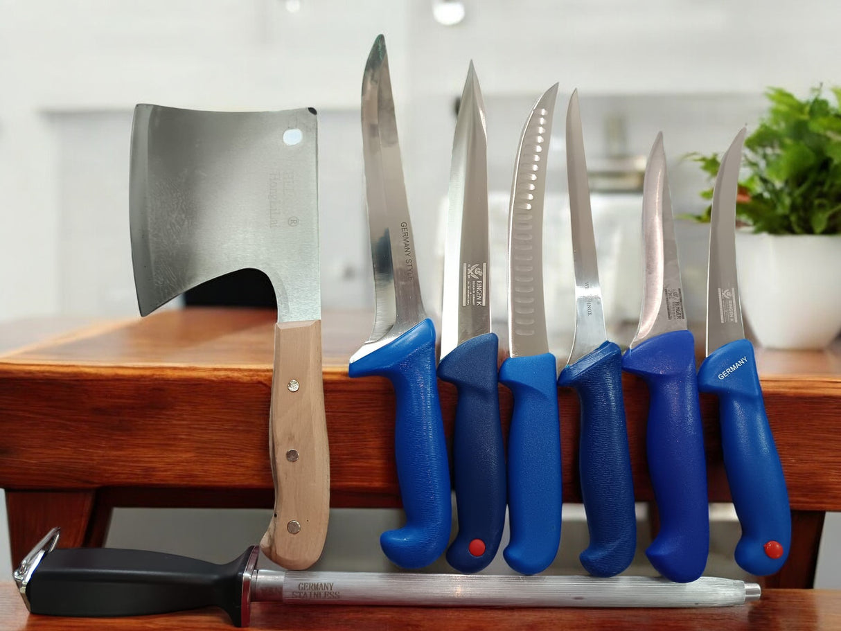 Set 6 cutite de Macelarie,Satar maner Lemn si Masat