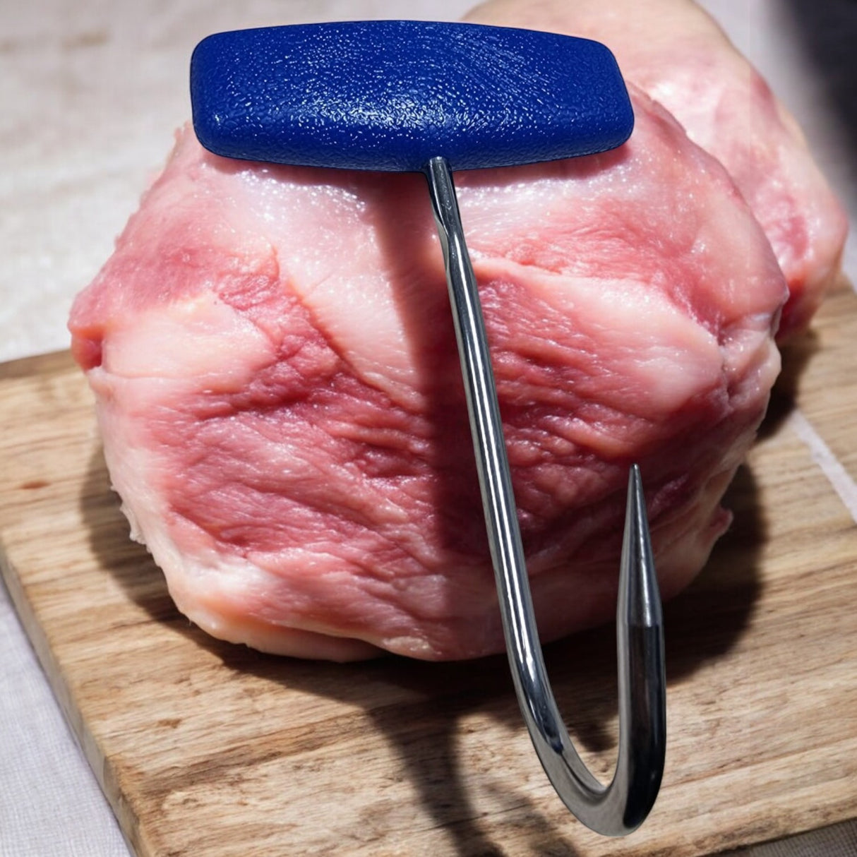 Cârlig inox de mână pentru carne cu mâner din plastic, 11.5 cm