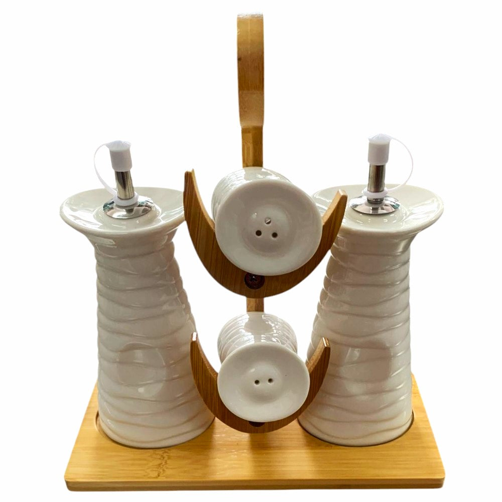 Set Oliviera cu 4 piese , Ceramic, pe suport de Lemn