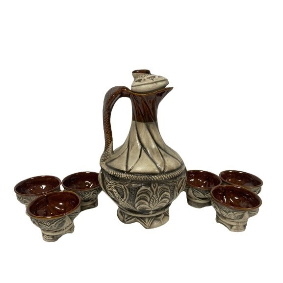 Set pentru servire bauturi, Ceramica,Lampa lui Aladin cu 6 pahare , 150 ml