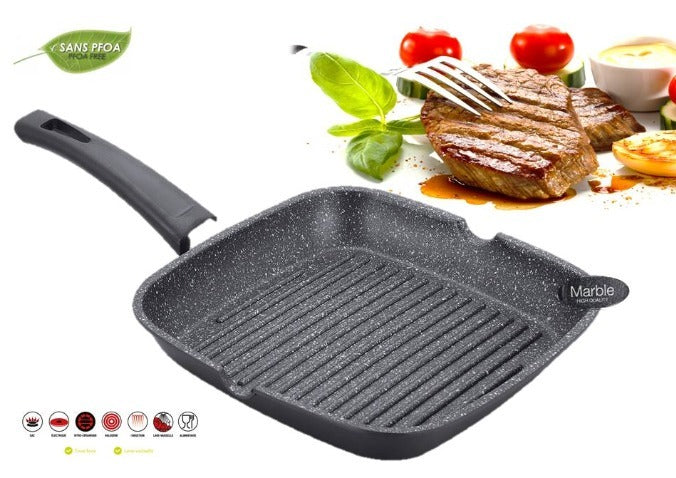 Tigaie Tip Gratar cu Capac Sticla si Maner 28 cm