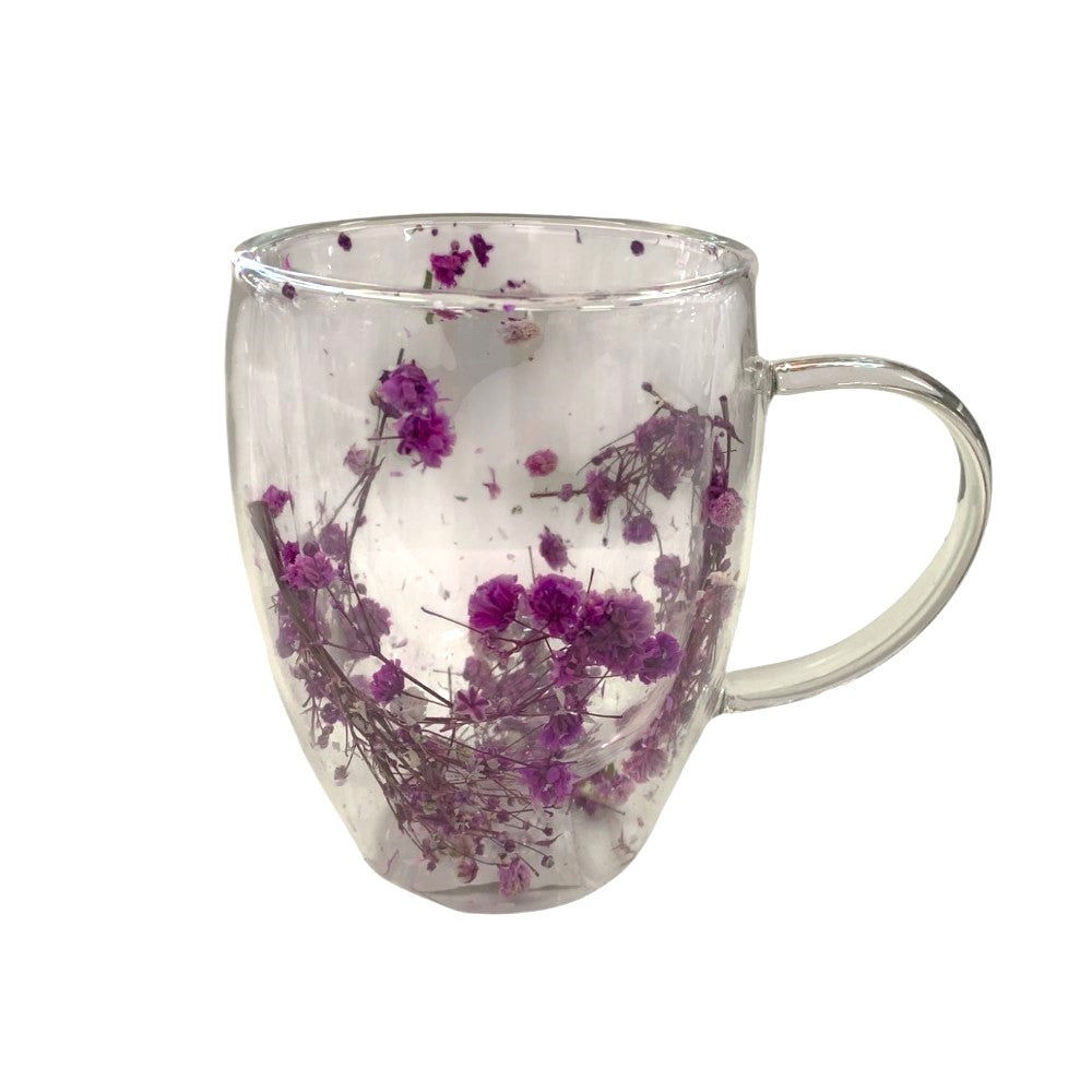 Set 2 Cani cu Pereti Dubli din sticla termorezistenta , Flori Multicolore 350 ml