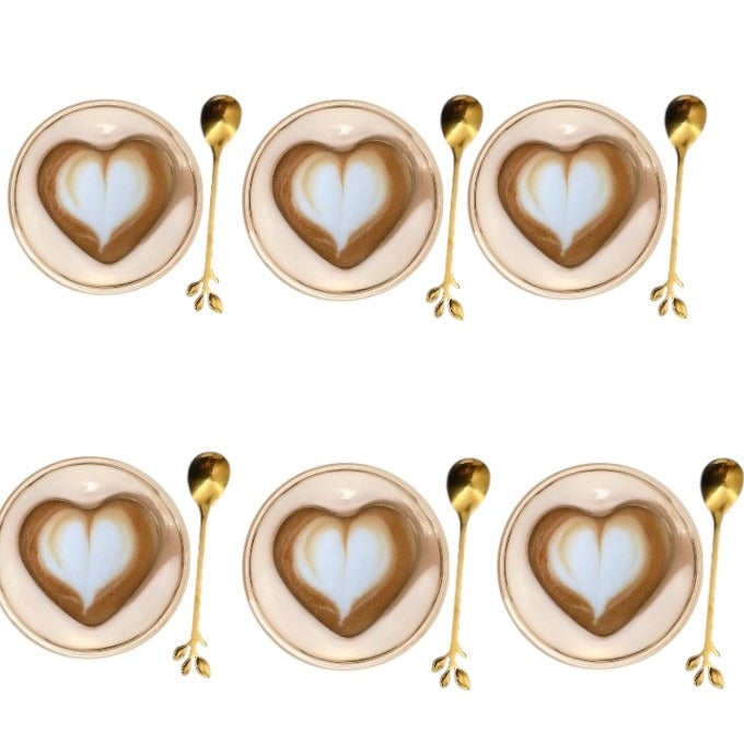 Set 6 Pahare in Forma de Inima, 180 ml + 6 Lingurite Aurii, 13 cm