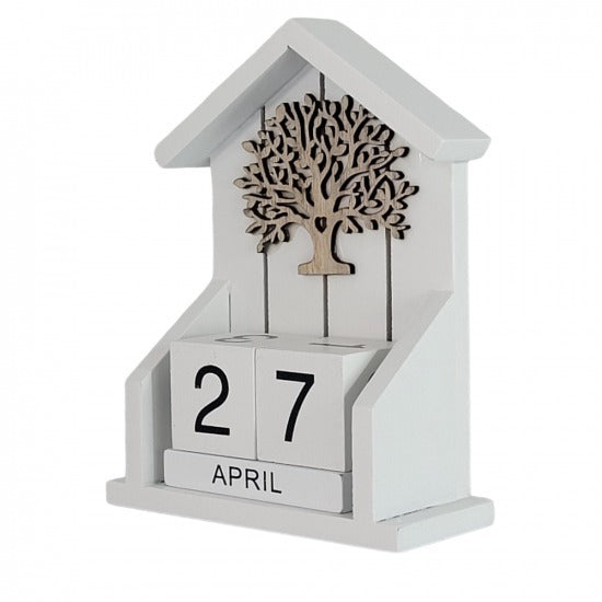 Decoratiune Casuta Calendar, din Lemn, 16x10 cm, Alb