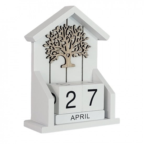 Decoratiune Casuta Calendar, din Lemn, 16x10 cm, Alb