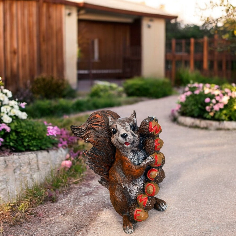 Decoratiune/Figurina de gradina veverita Welcome, Ceramica,Pictat , 27 cm