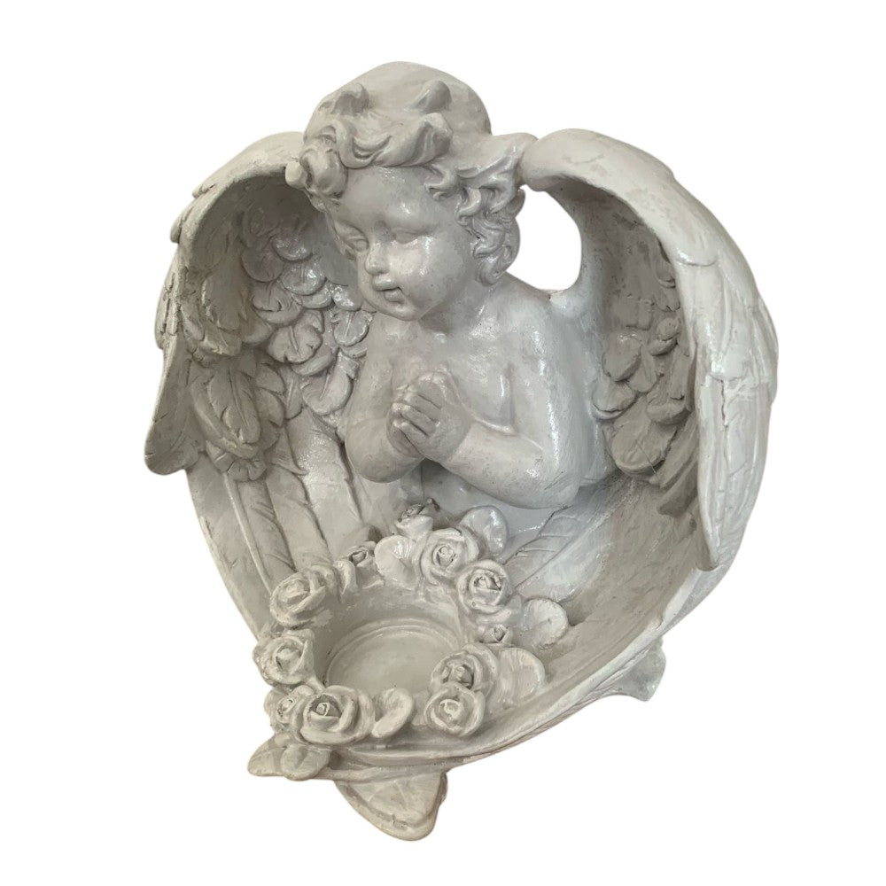 Decoratiune Ingeras, lucrata manual din Ipsos,cu suport de lumanare 22x17cm