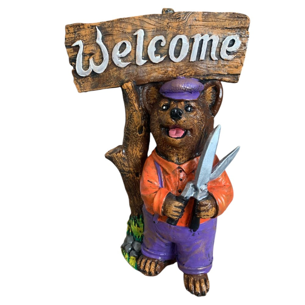 Decoratiune/Figurina de gradina ursulet Welcome, Ceramica,Pictat , 43 cm