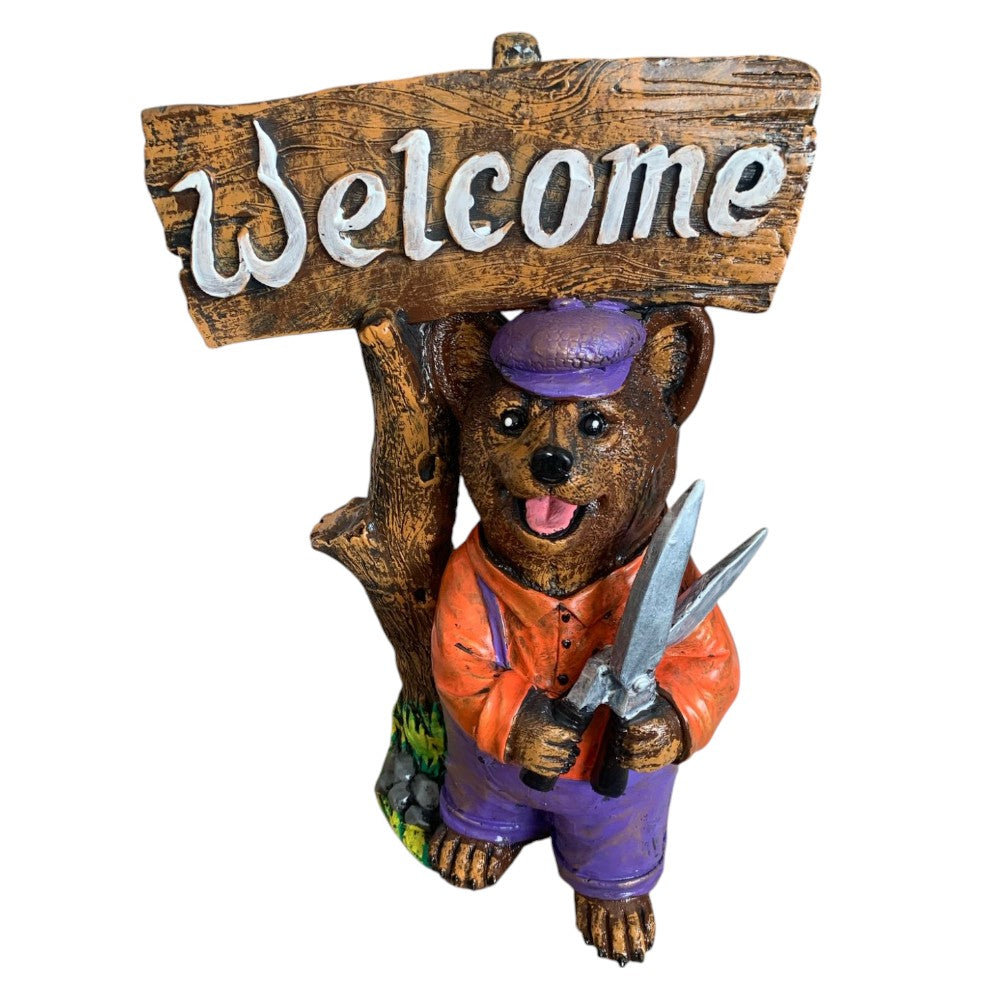 Decoratiune/Figurina de gradina ursulet Welcome, Ceramica,Pictat , 43 cm