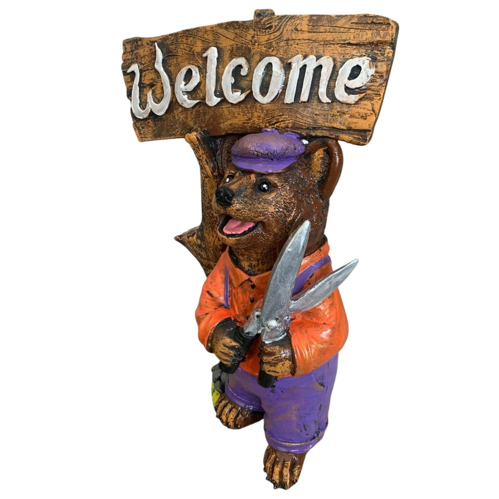 Decoratiune/Figurina de gradina ursulet Welcome, Ceramica,Pictat , 43 cm