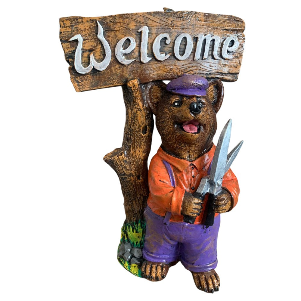 Decoratiune/Figurina de gradina ursulet Welcome, Ceramica,Pictat , 43 cm