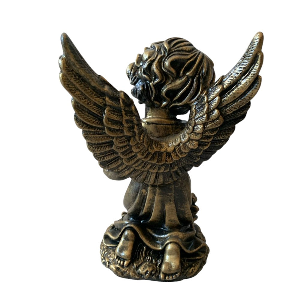 Decoratiune Ingeras, lucrata manual din ceramica cu suport de lumanare ,33 cm, Bronz