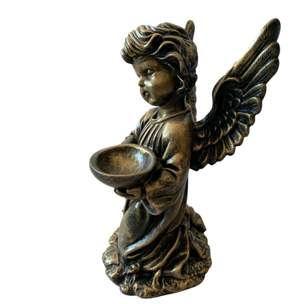 Decoratiune Ingeras, lucrata manual din ceramica cu suport de lumanare ,33 cm, Bronz