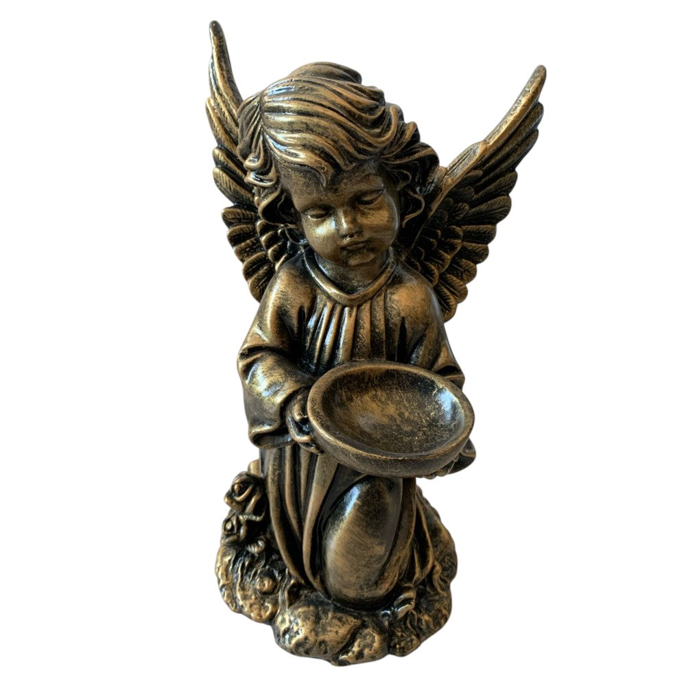 Decoratiune Ingeras, lucrata manual din ceramica cu suport de lumanare ,33 cm, Bronz