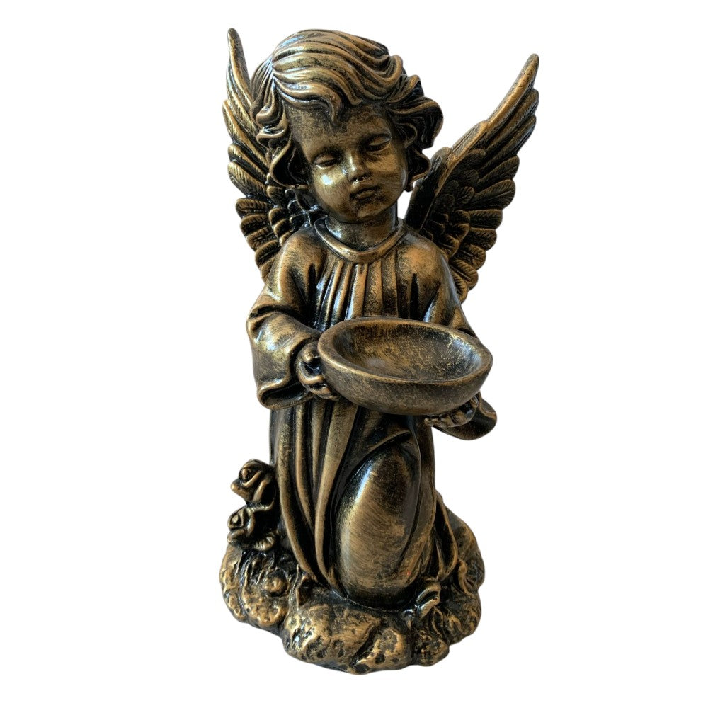 Decoratiune Ingeras, lucrata manual din ceramica cu suport de lumanare ,33 cm, Bronz