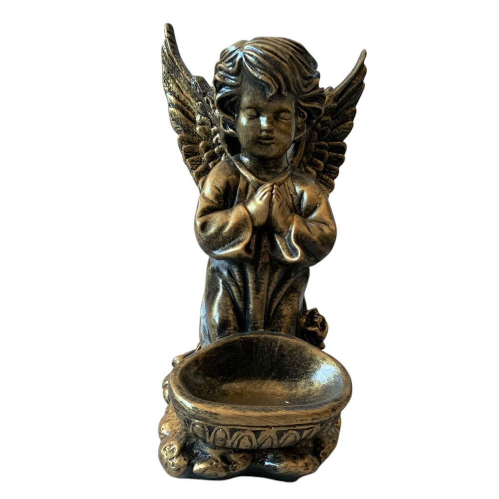 Decoratiune Ingeras, lucrata manual din ceramica cu suport de lumanare ,33 cm, Bronz